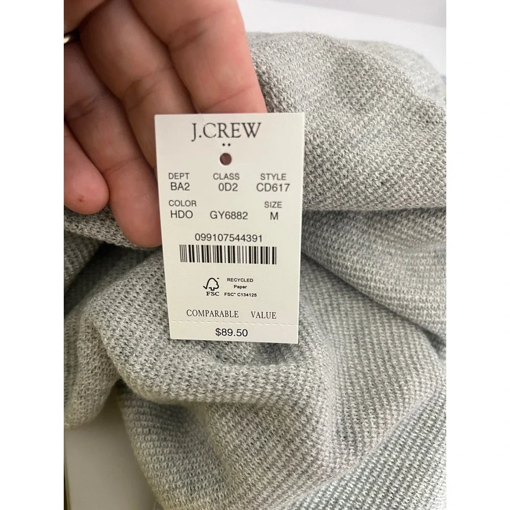 J.Crew Crewneck Sweater‎ Men's Medium Grey 100% Cotton Textured Raglan CD617